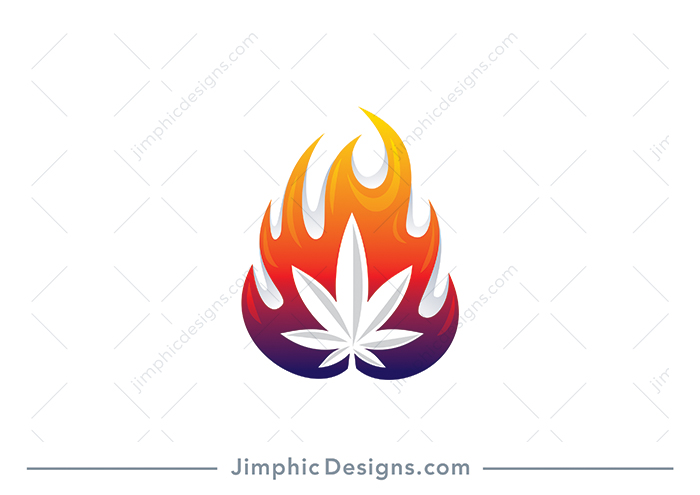 Smooth and modern flame shaped itself around a big cannabis leaf.