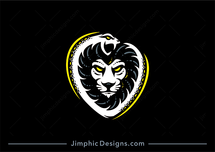 Modern snake is shaped in a crest form and shapes the mane of a lion inside.