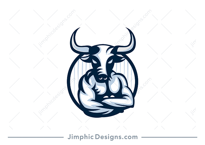 Big and strong modern bull design with a muscular body and his arms folded. 