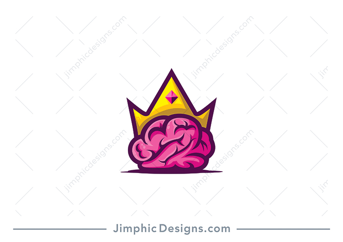 Modern and stylish human brain with a slight shadow effect have a big golden crown on top to represent the best. 