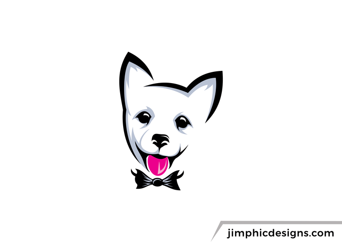 Smiling dog design with a bow-tie