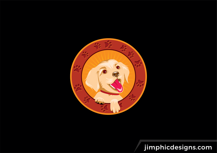 Happy dog looking out of a circle design