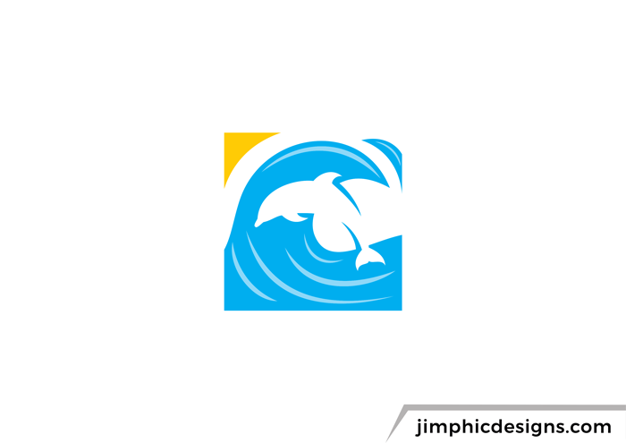 Negative space dolphin jumping into the wave.