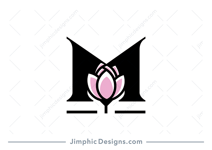 Modern and simplistic lotus type flower in the middle of a letter M design.