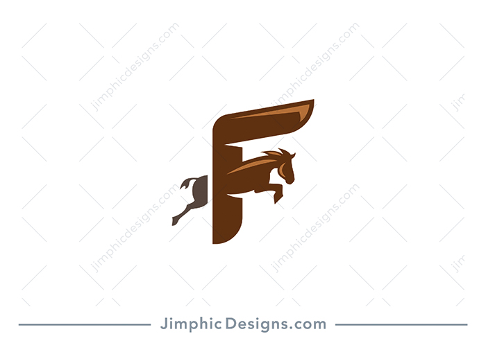 Modern letter F design featuring a jumping horse as the bottom line.