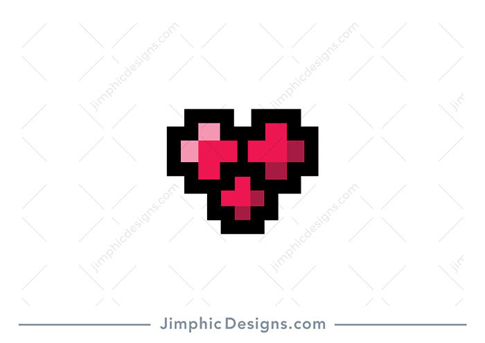 Sleek pixelated heart design is shaped with three medical crosses.