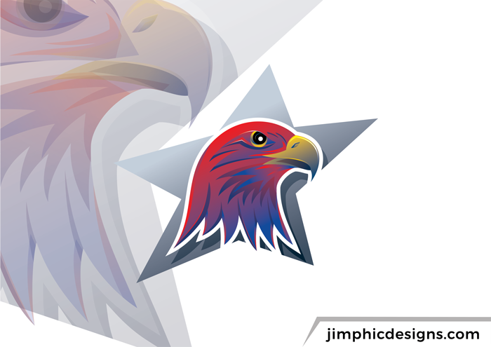 Modern eagle design approach inside a star with red and blue colors