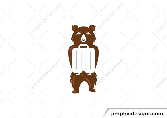 Bear carrying a suitcase which is shaped with negative space.