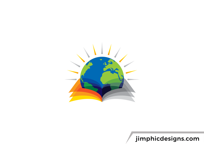 Education logo featuring an open book with the world inside.