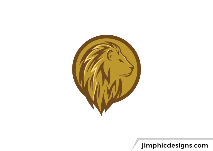 Golden medal with a simplified 3D embossed lion.