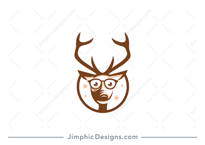 Slightly goofy young deer with big reading glasses to represent education inside a circle with a big smile on his face. 