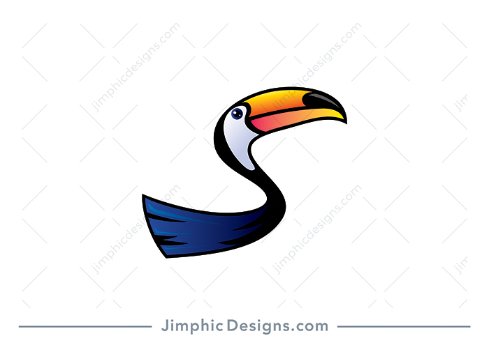 A letter S design in a moving motion is shaped with the head and tail of a toucan bird.