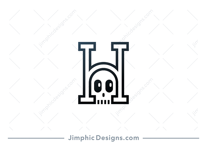 Modern and sleek uppercase letter H design featuring a simplistic skull.