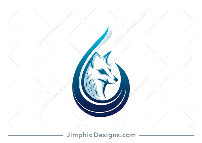 Charming fox looking off into the distance inside a water drop graphic.