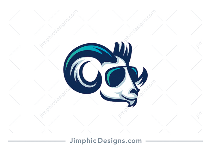 Cool looking ram wearing sunglasses and a slight smile on his face.