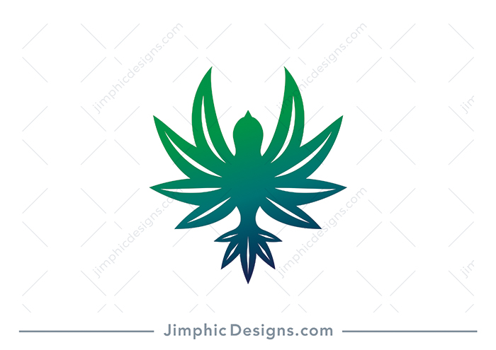 Modern and simplistic bird with its feathers shaped as cannabis leaves.