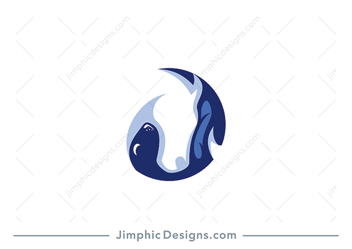 Modern white negative space horse shapes a sea otter hugging the horse inside the circle. 