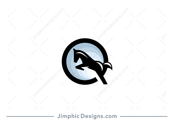 Modern and simplistic horse in jumping motion inside a circle creating the uppercase letter Q design.