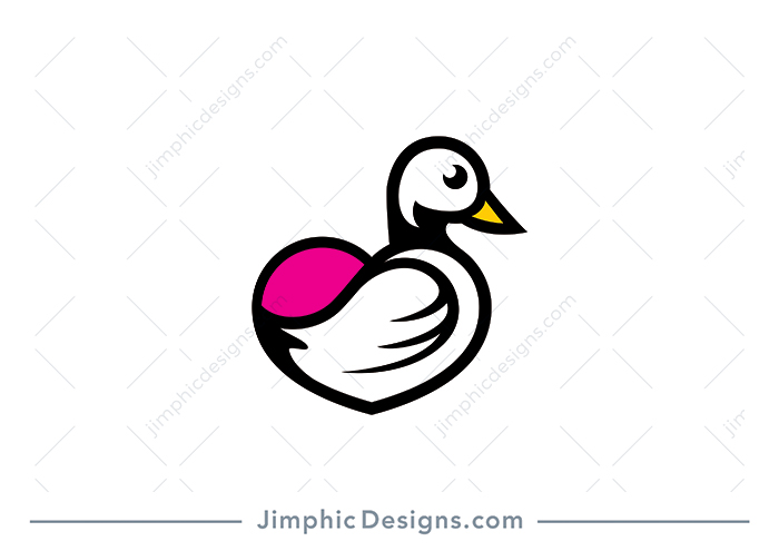 Modern and clean duck bird shaped perfectly into a heart design with a pink sun in the background.