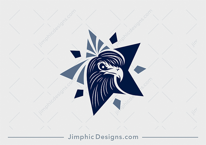 Sleek bird design with a fierce look in his eye, sitting inside a star shape.