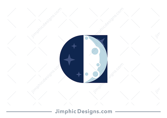 Very simplistic lowercase letter A design featuring half the moon.