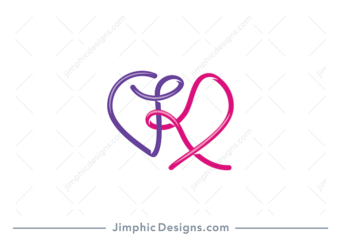 Simplistic letter K design shaped with two tangle lines creates a heart shape around the letter. 