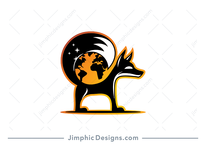 Charming fox curls his tail towards his head creating an simplistic earth graphic with his tail.