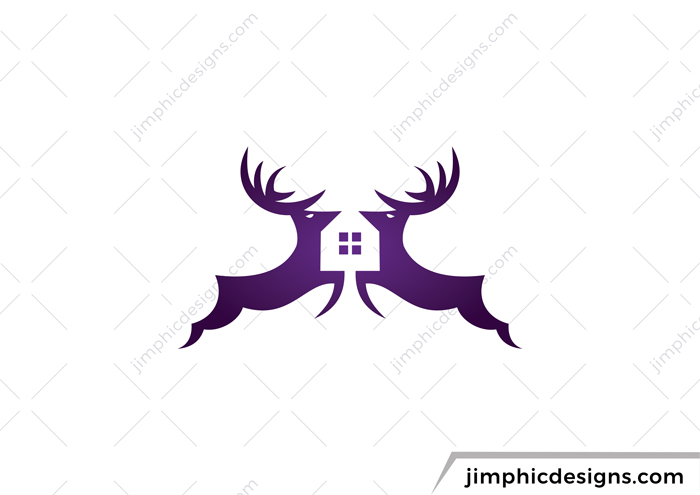 Two simplistic animals jumping towards each other and create a negative space house.