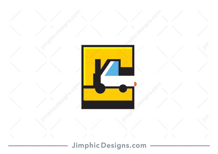 Cute and simplistic little forklift fitting inside a big letter C design.