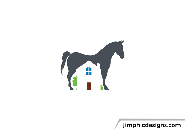 Horse standing tall with a house inside