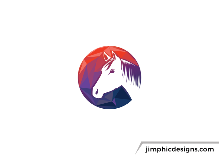 Modern horse head design in a origami effect circle