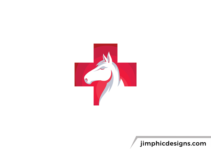 Modern medical cross graphic with a horse inside.