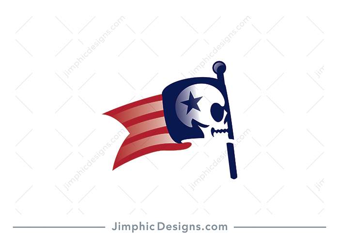 Modern and sleek flag featuring a big skull and star, waving in the wind.