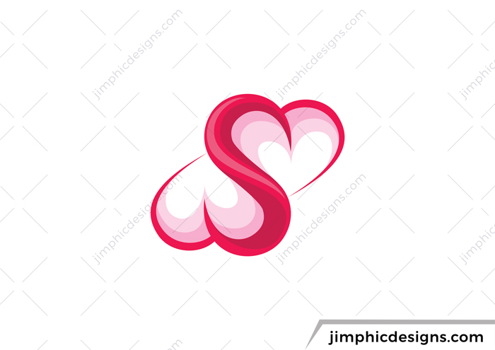 Modern and smooth letter S shaped with two hearts.