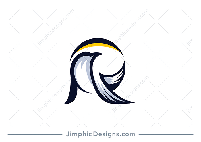 Charming bird flying in the air with the sun outline behind, creates the uppercase letter R.