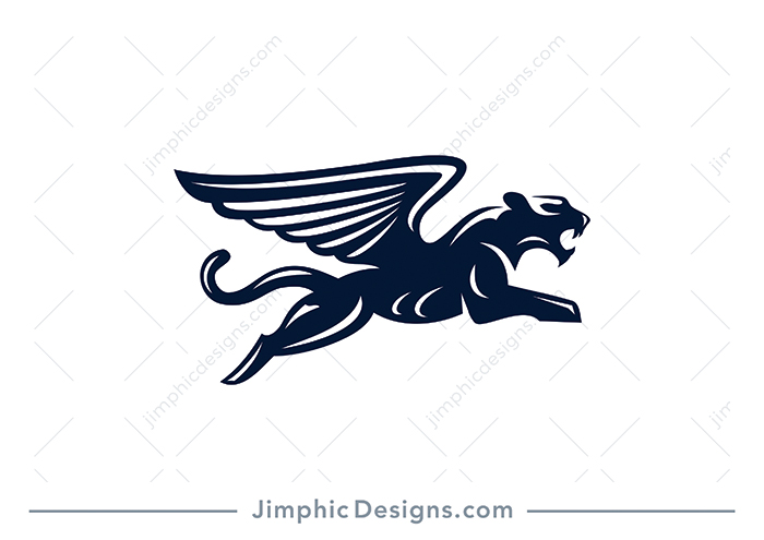 Modern and strong jaguar animal with sharp wings in a jumping position.