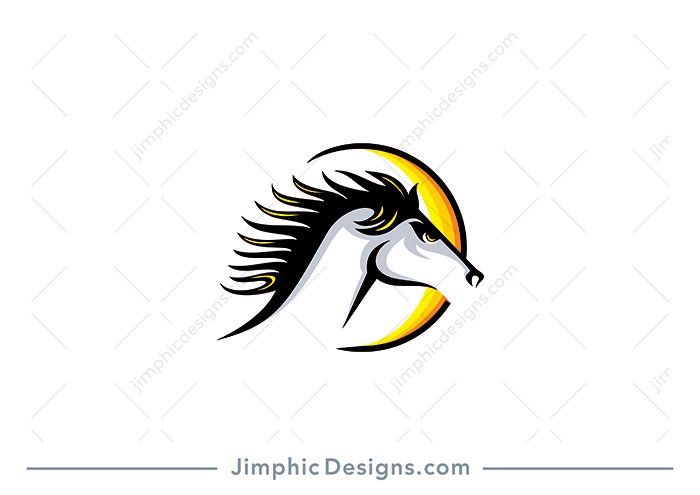 Modern and clean horse head design in a moving motion.