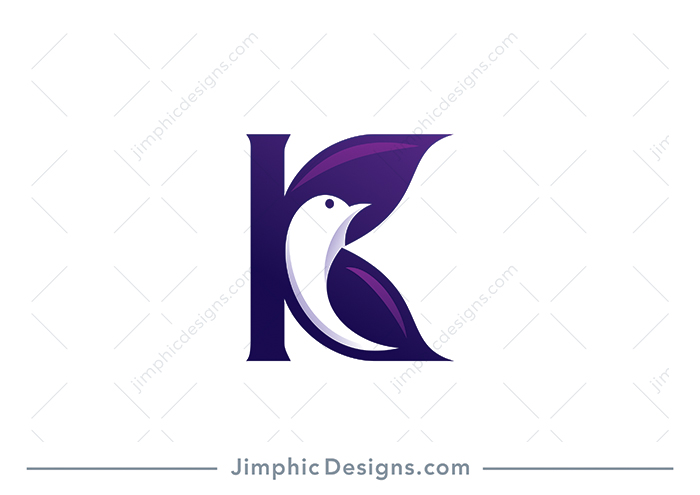 Modern and smooth uppercase letter K is shaped with a bird inside.