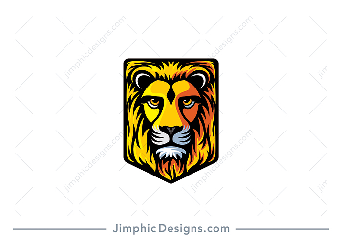 Modern lion head design inside a military type shape crest with a strong look in his eyes.