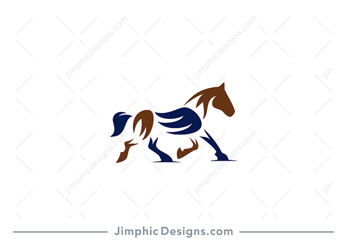 Modern horse design shaped with different colored parts in a moving motion.