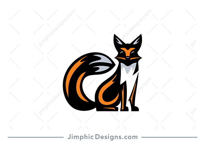 Modern fox design in a sitting position with his chest shaped as a lightning bolt.