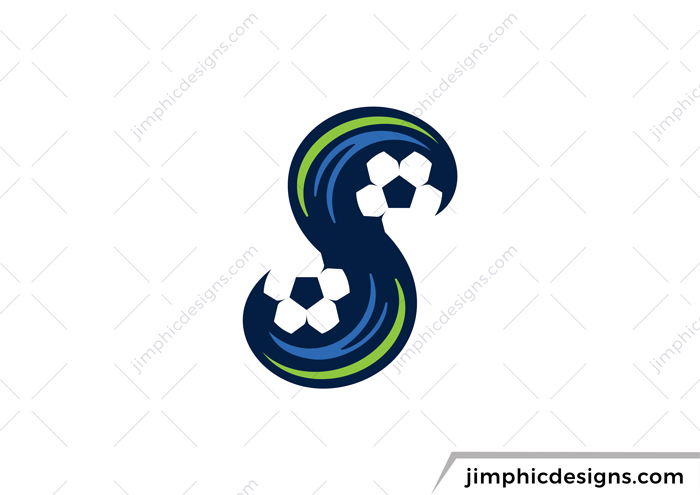 Letter S is shaped around two flying soccer balls.