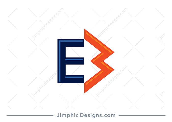 Very simplistic uppercase letter E and a rotated uppercase letter M creating two arrows in white negative space.