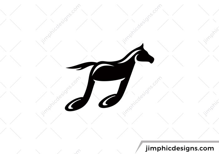 Horse in a jumping motion is shaped like a music note.