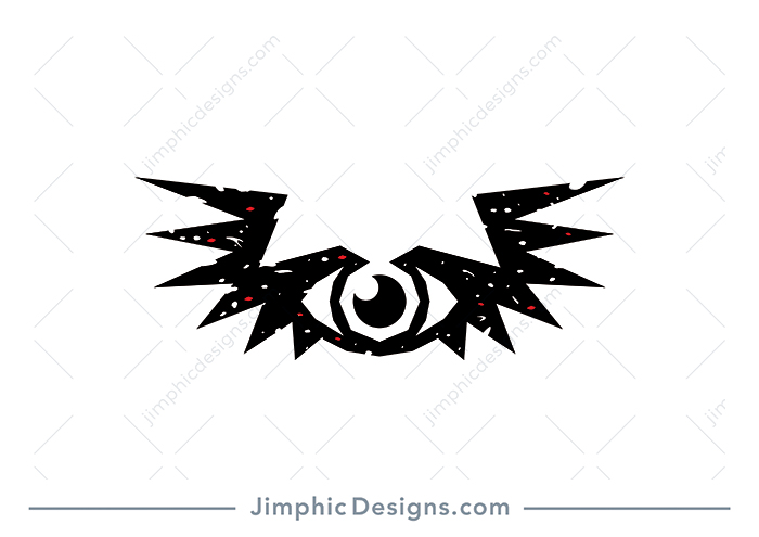 Sharp and roughly designed wings shapes a big eye in the center.