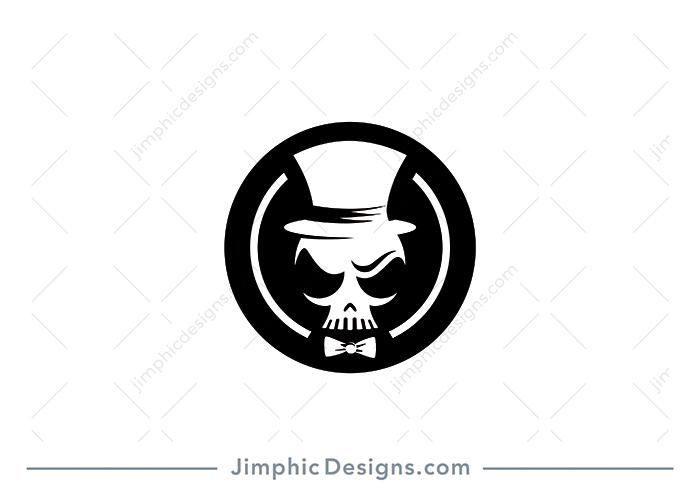 Sleek skull with a big top hat on his head and a bow tie, looking fashionable.