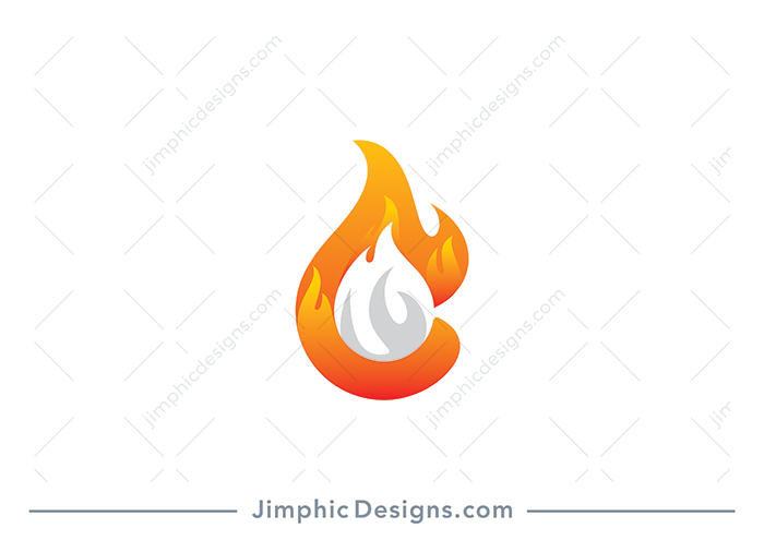 Modern and smooth letter C design with a big flame on top and fire inside.