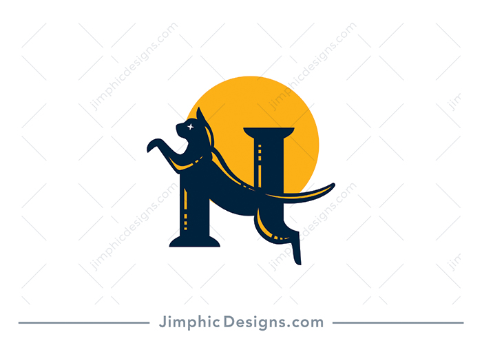 Modern cat in a jumping position acts as the middle line for the uppercase letter N.