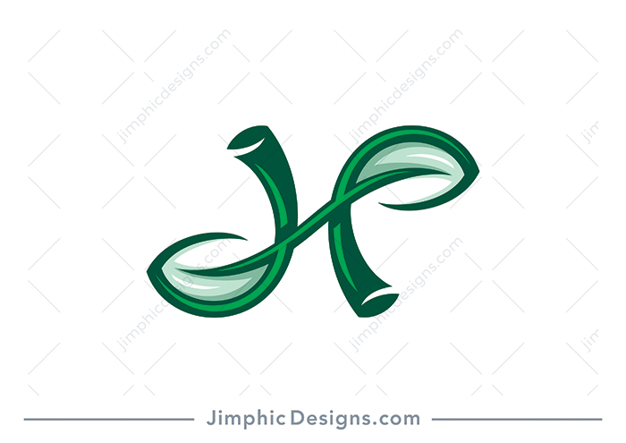 Modern letter H design shaped with two twisting and turning leaves.