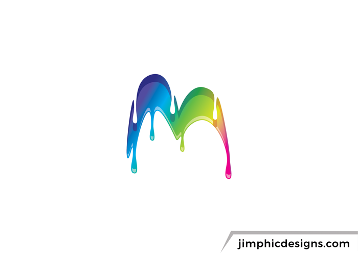 Letter M design with colorful paint dripping off